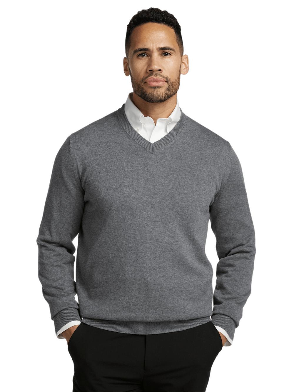 Supima Cotton V-neck Sweater - Medium Grey Product Image