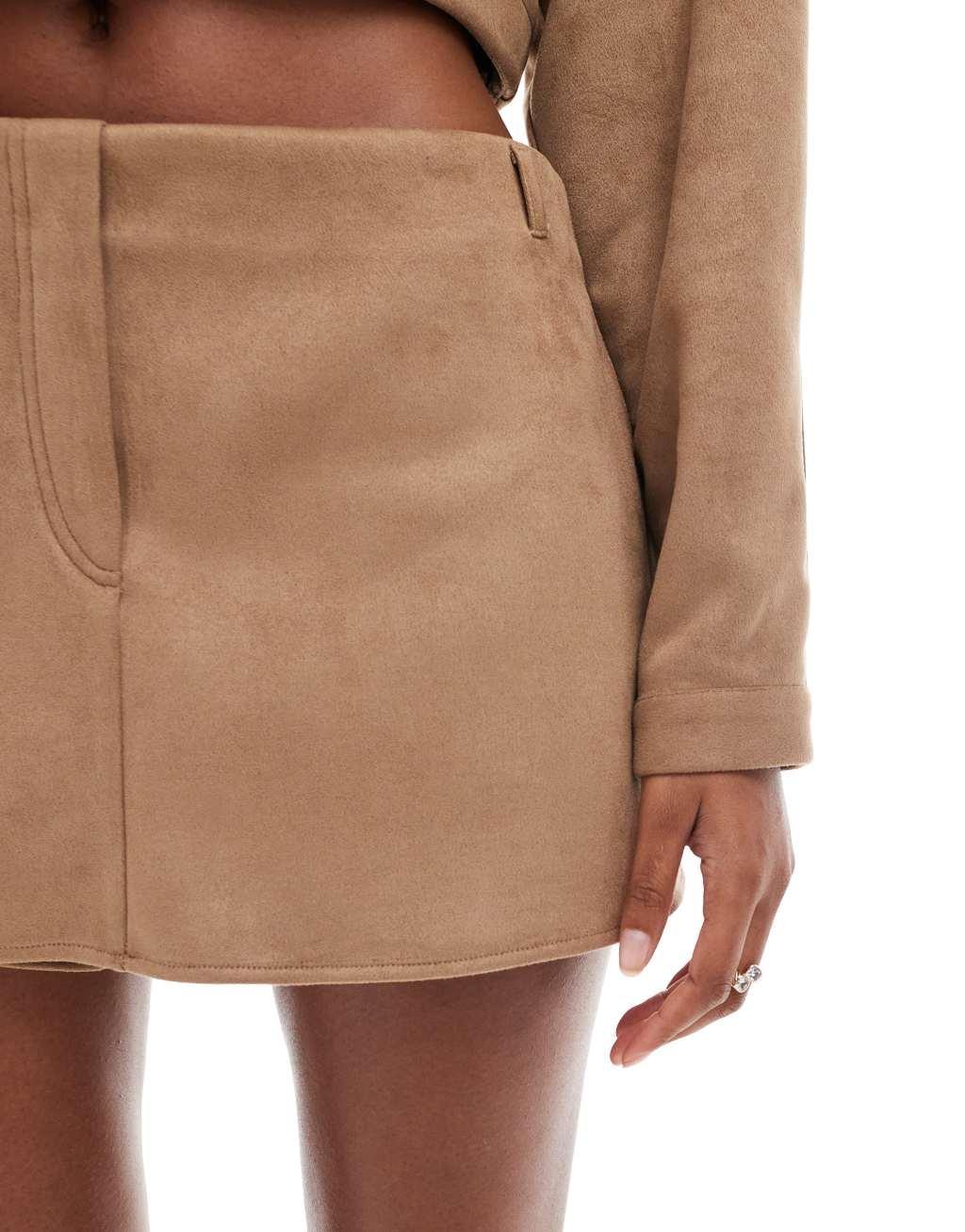 ASOS DESIGN faux suede skort in tan - part of a set Product Image