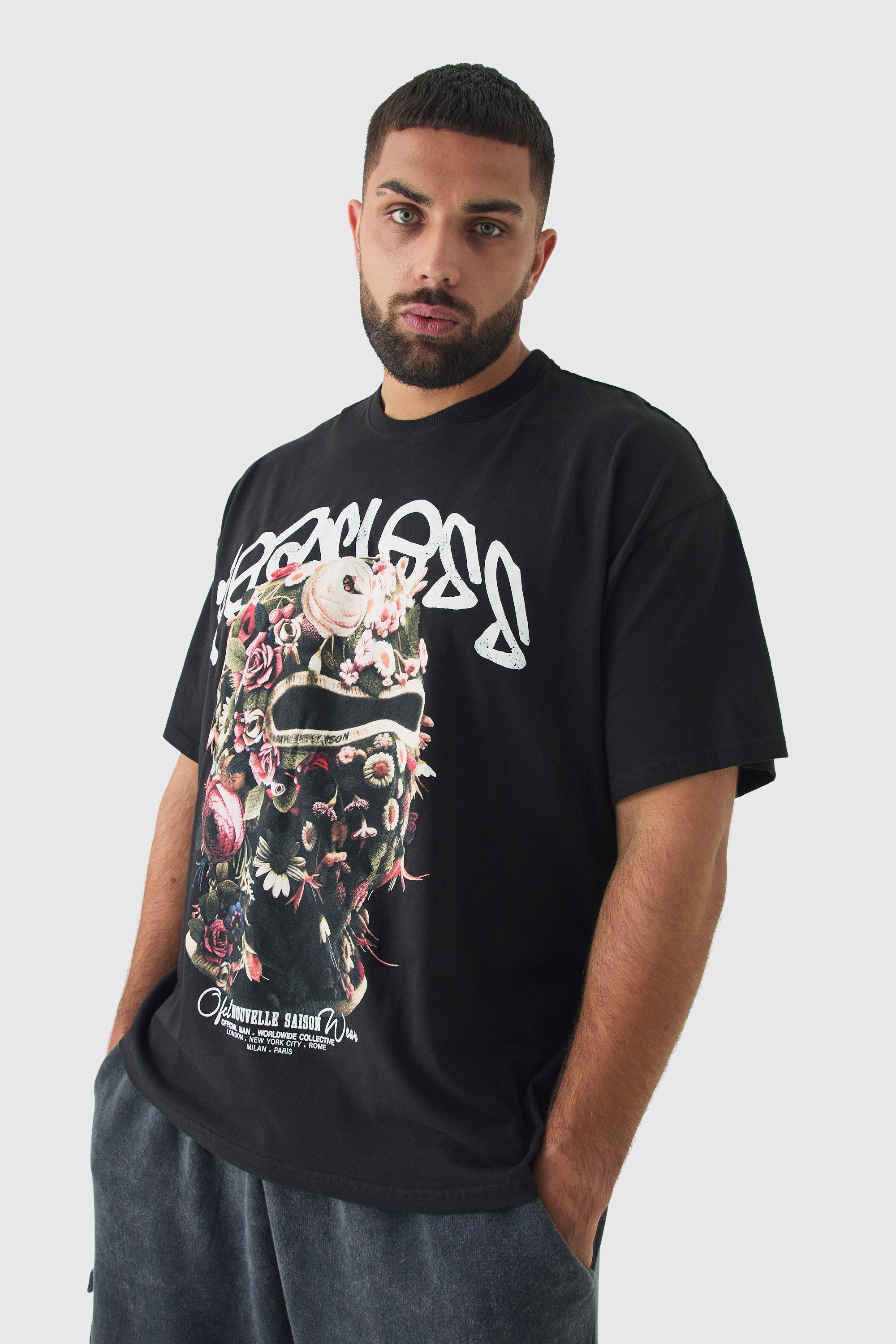 Plus Oversized Fearless Floral Balaclava T-shirt | boohooMAN USA Product Image