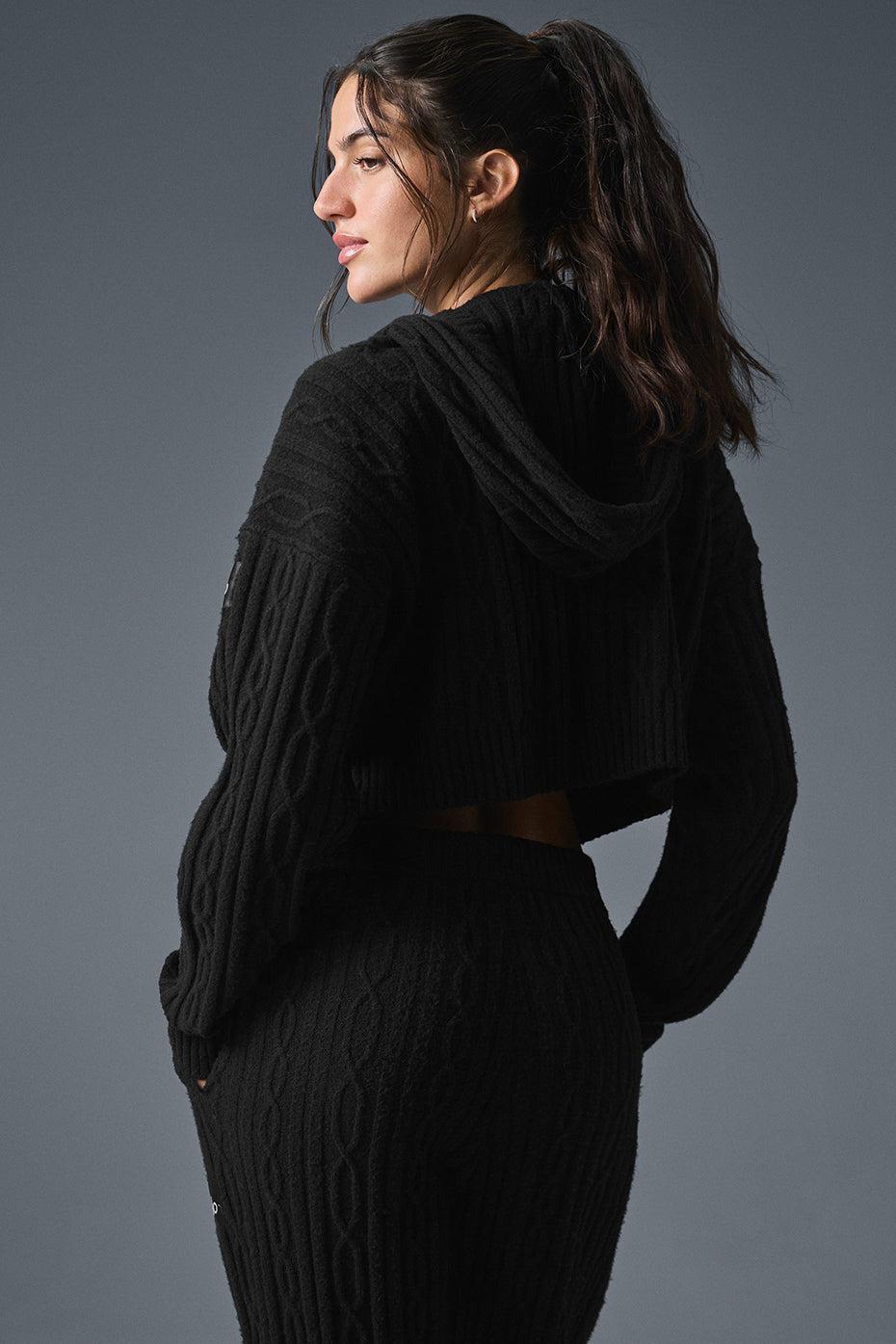 Cable Knit Winter Bliss Hoodie - Black Female Product Image