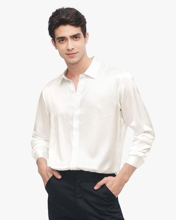 Classic Long Sleeve Silk Shirt For Men Product Image