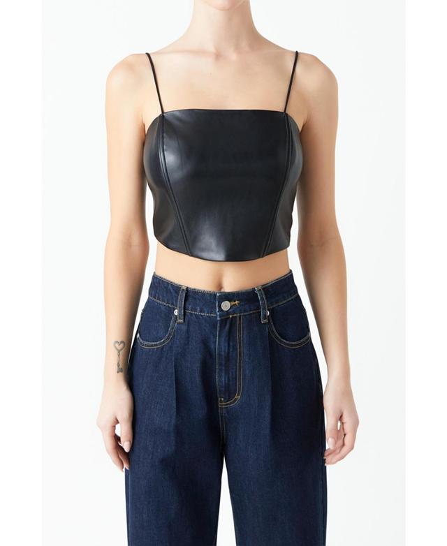 Grey Lab Faux Leather Crop Top Product Image