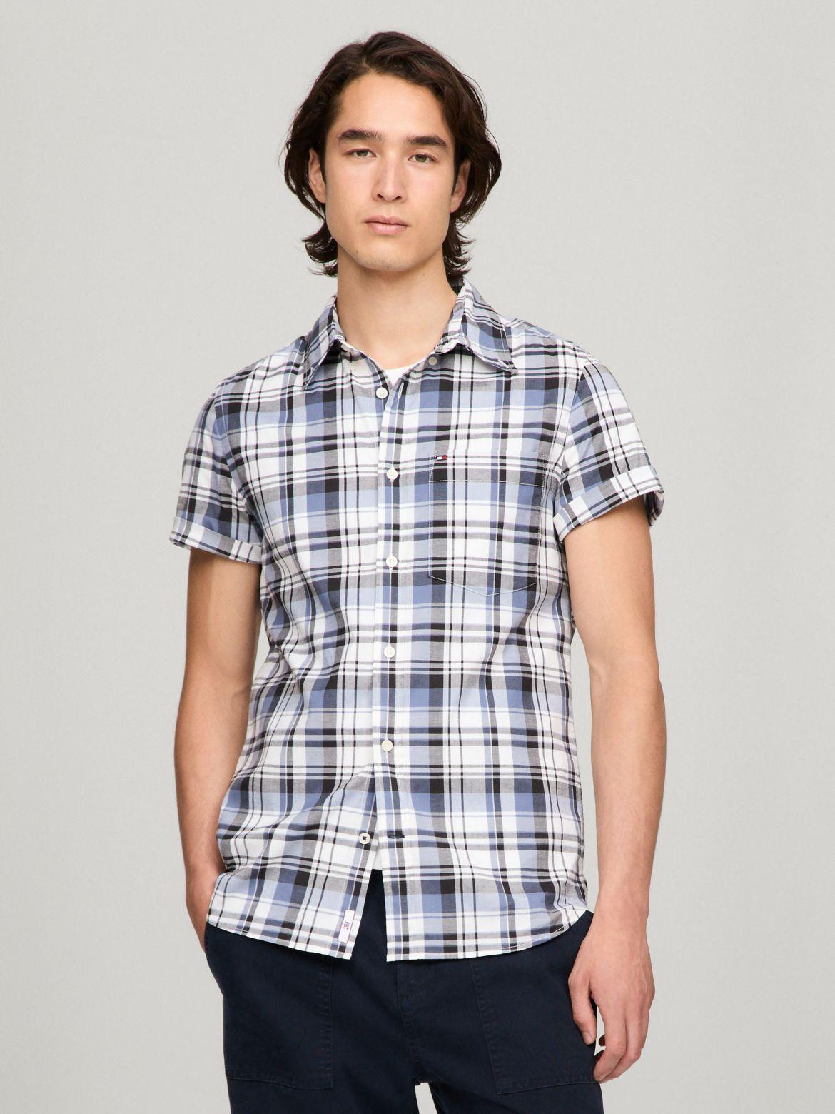 Tommy Hilfiger Men's Short-Sleeve Plaid Slim Fit Poplin Shirt Product Image