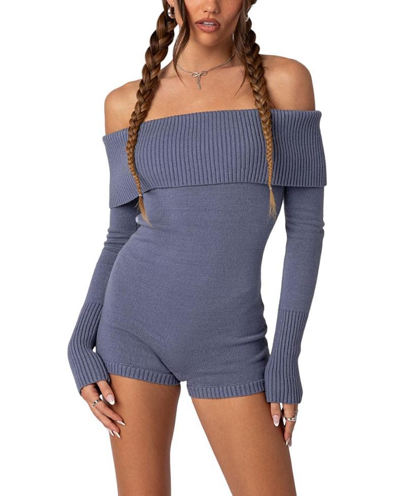 Womens Pandorah Off Shoulder Knitted Romper Product Image