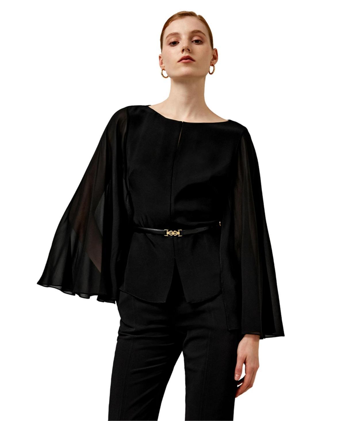 Lilysilk Womens Crewneck Cape-Style Silk Blouse product image