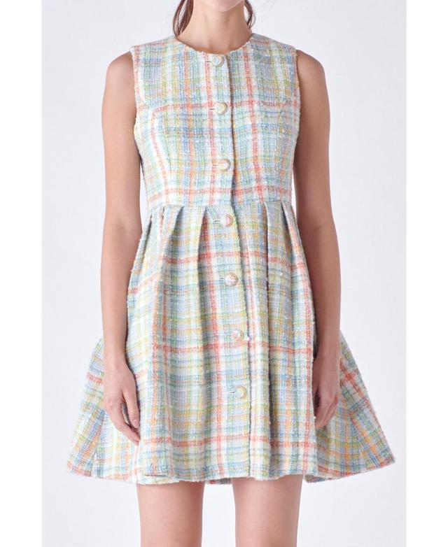 English Factory Plaid Pleated Boucl Minidress Product Image