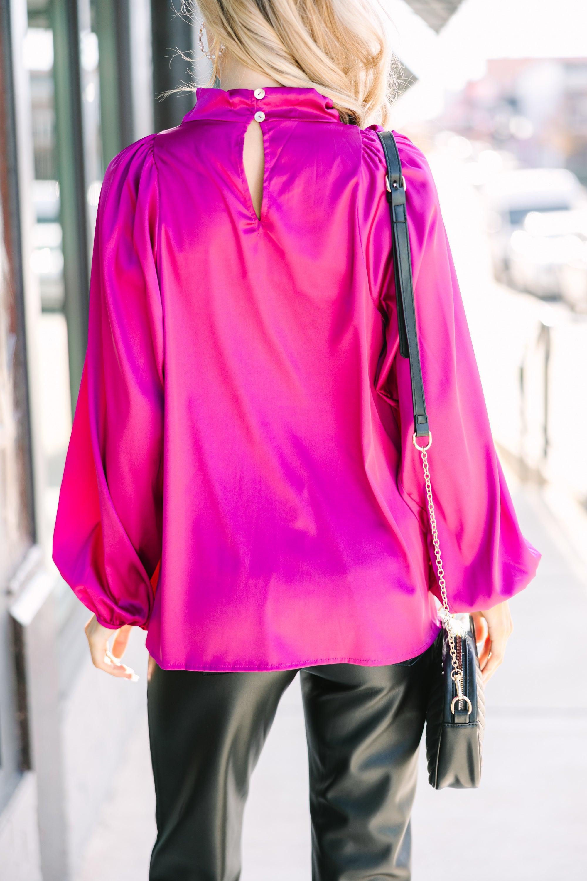 Embrace The Joy Magenta Purple Satin Blouse Female Product Image