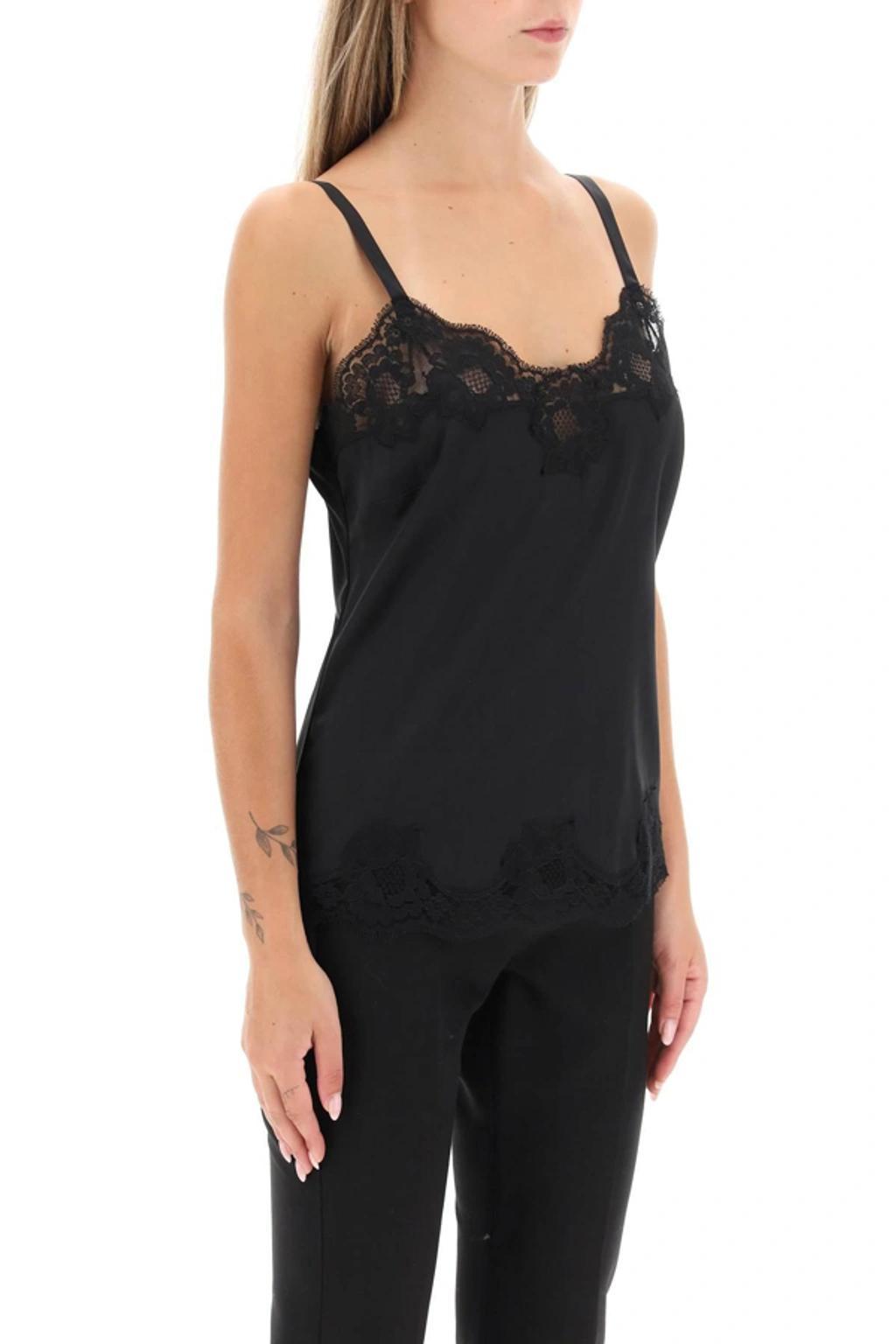 DOLCE & GABBANA Satin Lingerie Top With Lace In Black Product Image