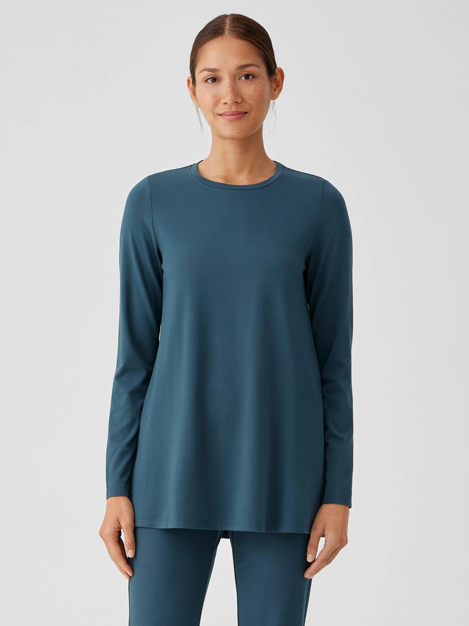 EILEEN FISHER Stretch Jersey Knit Crew Neck Long Topfemale Product Image