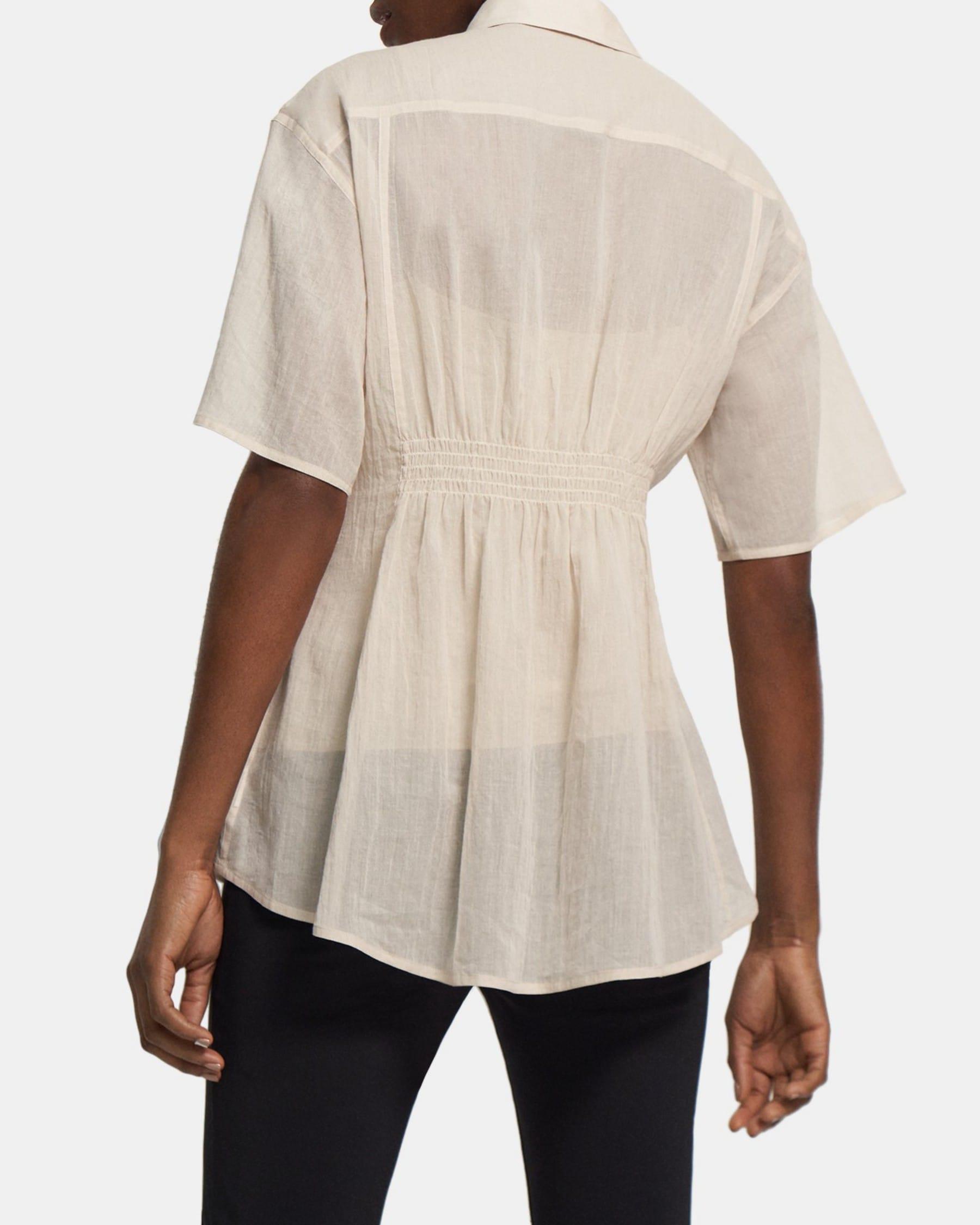 Smocked Short-Sleeve Shirt in Organic Cotton Product Image