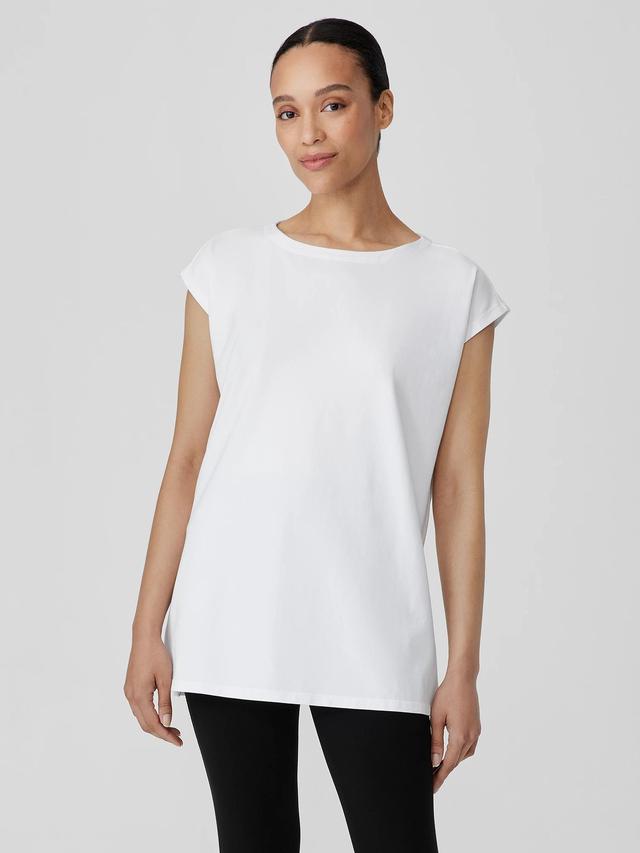 EILEEN FISHER Pima Cotton Stretch Jersey Bateau Neck Long Topfemale Product Image