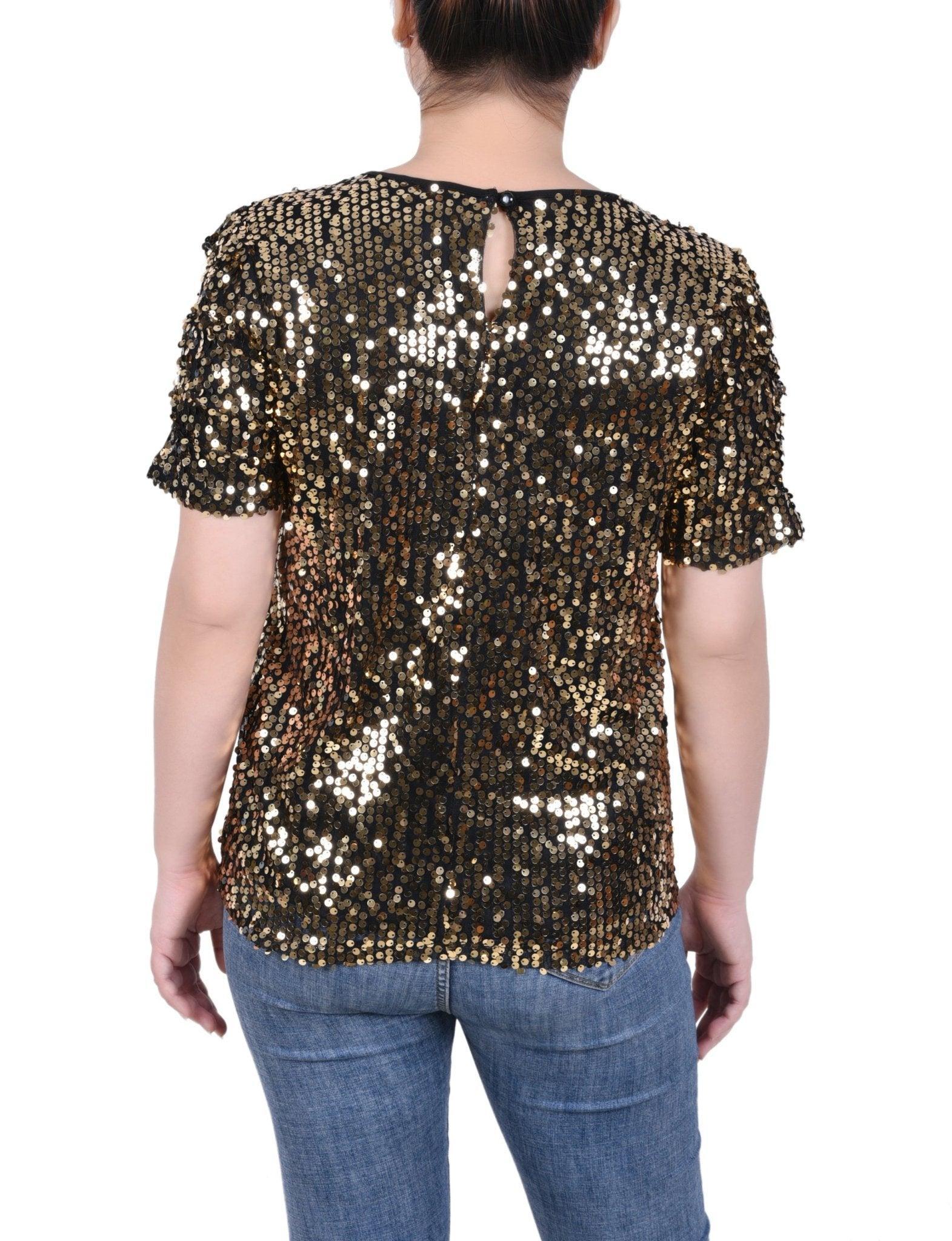 NY Collection Short Sleeve Sequined Top - Petite Product Image