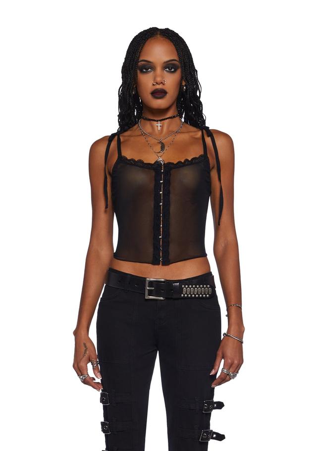 Widow Grunge Stretchy Sheer Mesh Hook And Eye Tank Top - Black Product Image