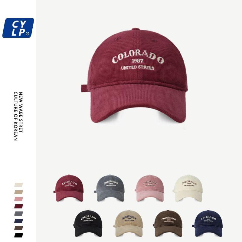 Lettering Embroidered Corduroy Baseball Cap Product Image