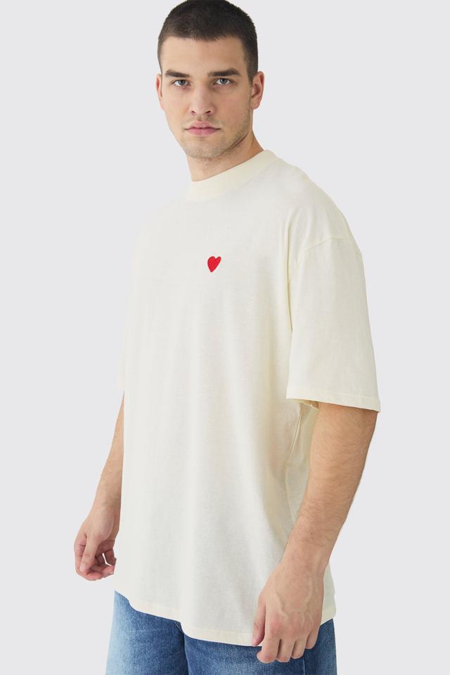 Tall Oversized Extended Neck Heart Embroidered T-Shirt | boohooMAN USA Product Image