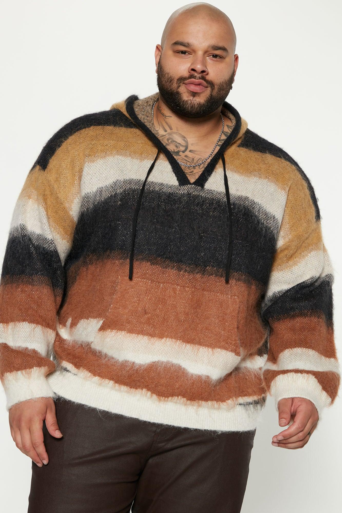 Striped Wool Hooded Sweater - Black Product Image