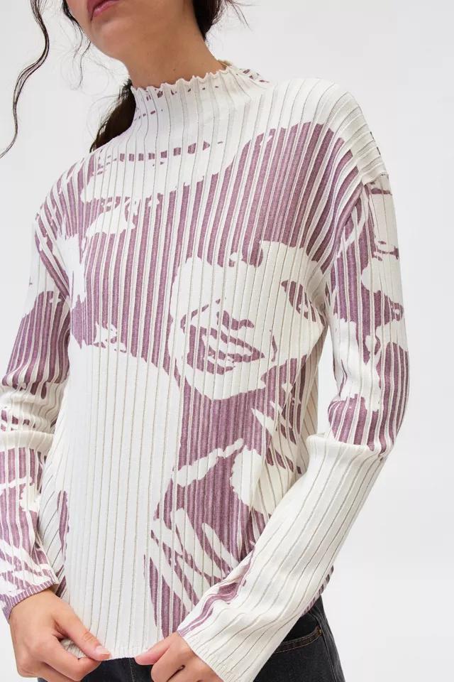 Basic Pleasure Mode Talia Long Sleeve Printed Ribbed Knit Top Product Image