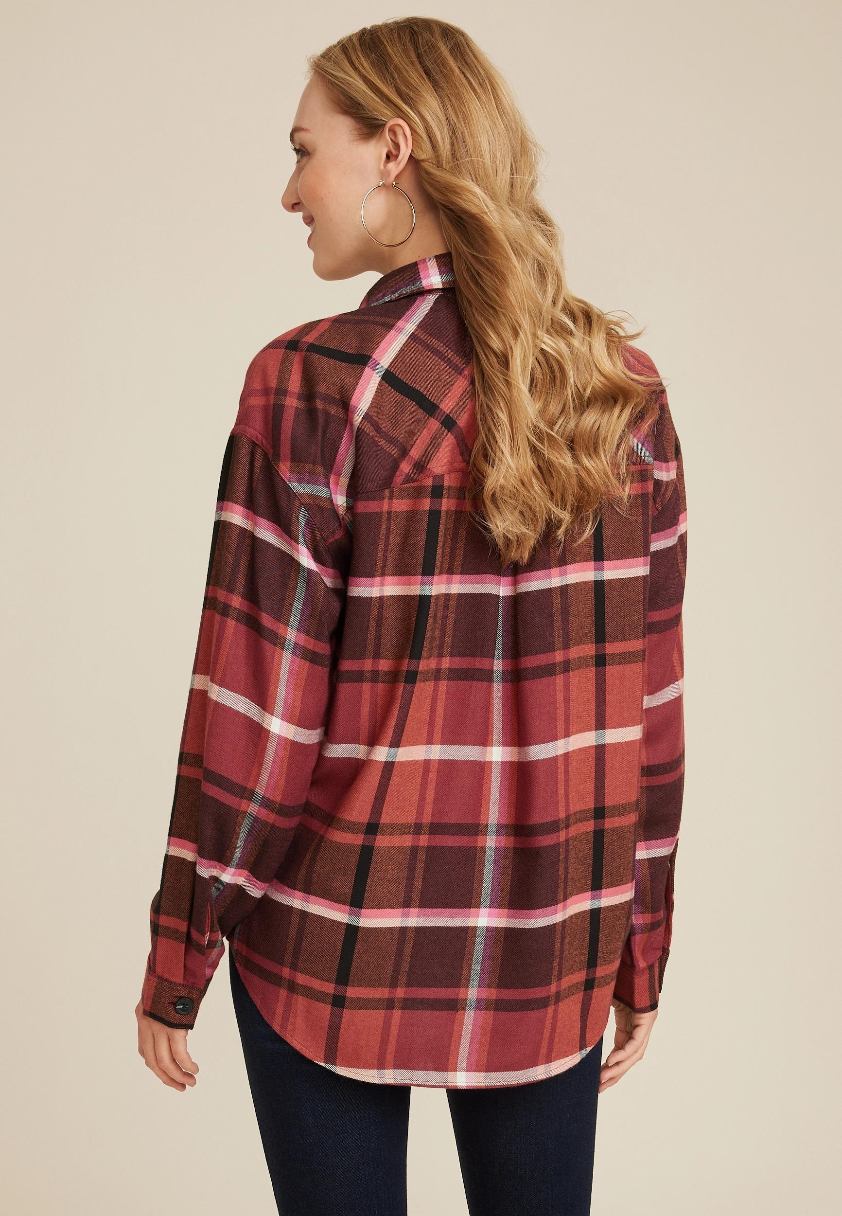 Cabin Plaid Half Zip Long Sleeve Oversized Top Product Image