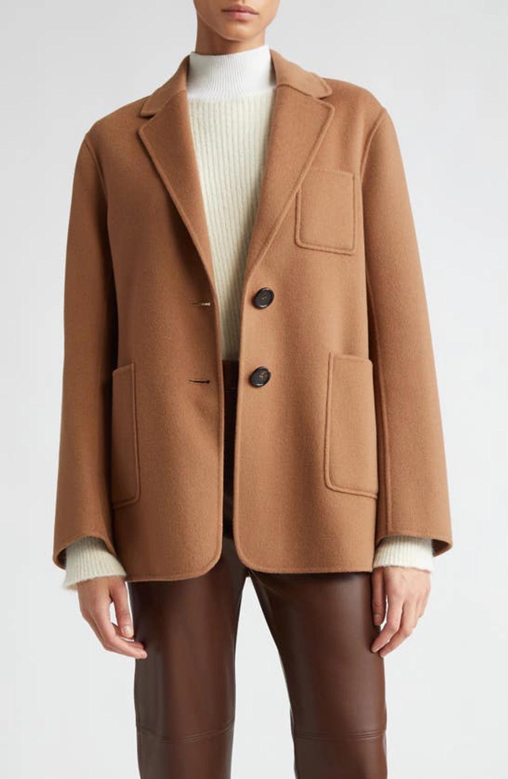 Single-breasted Wool Jacket In Caramel Product Image