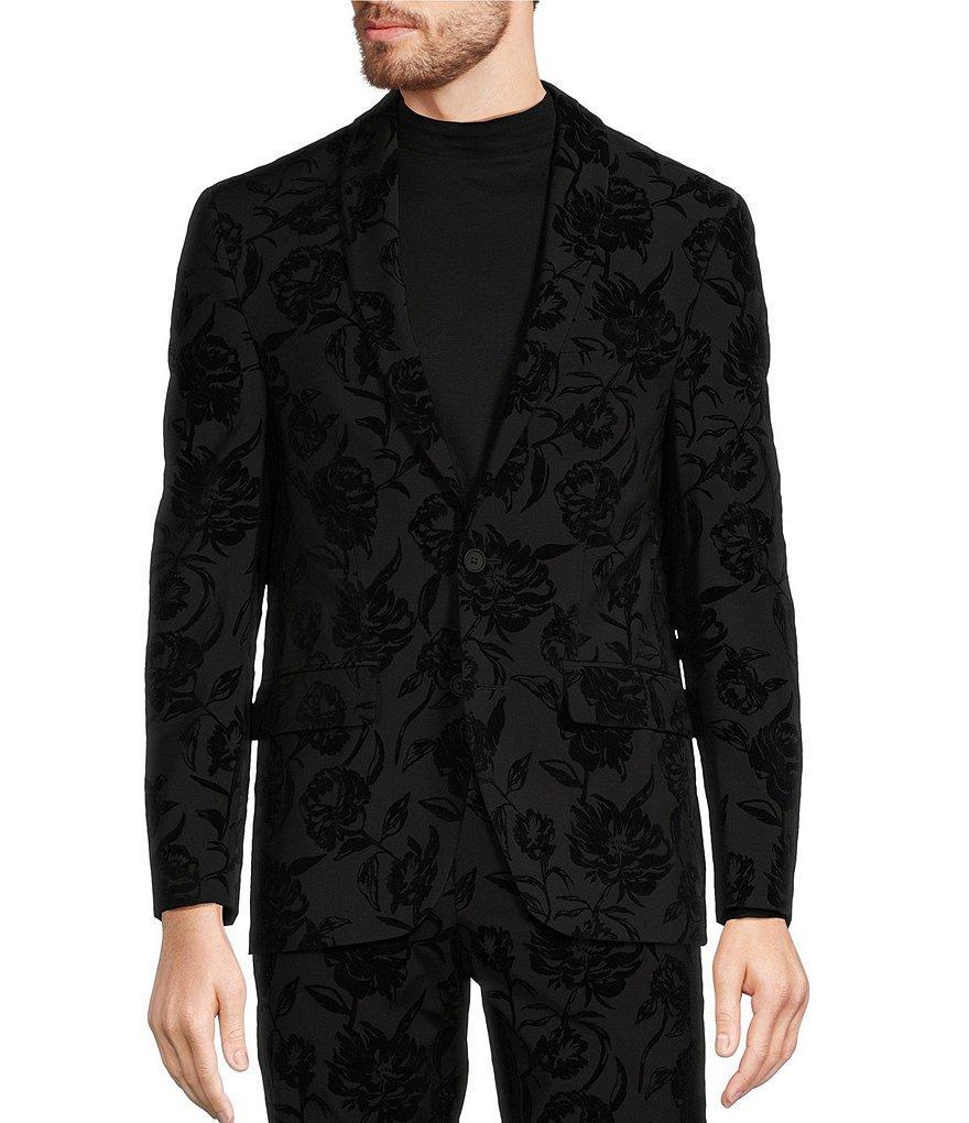 Murano Big & Tall Inflorescence Collection Slim Fit Flocked Floral Suit Separates Shawl Collar Blazer Product Image