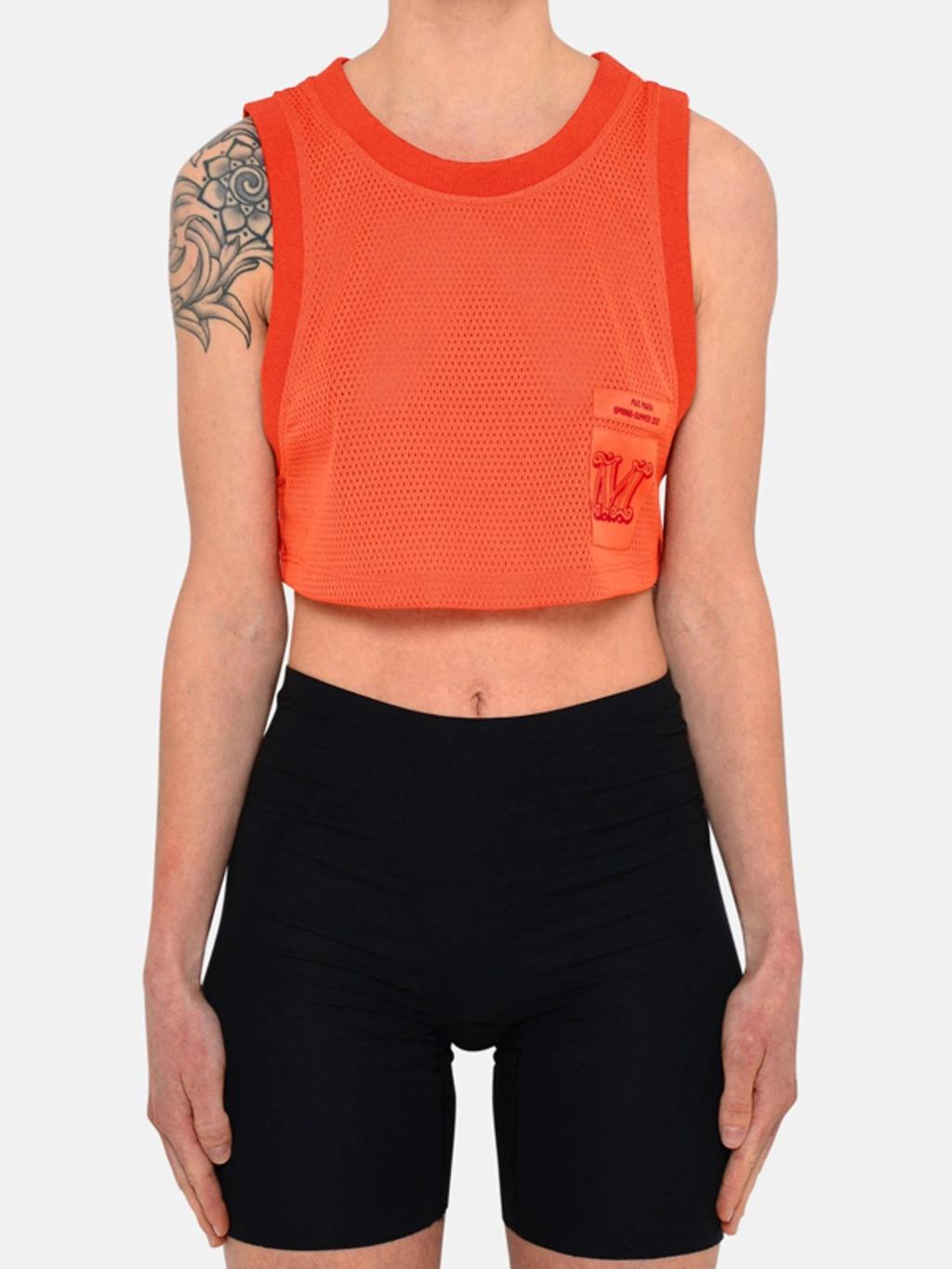 Lacca Cropped Appliquéd Mesh Tank In Orange Product Image