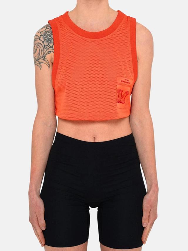 Lacca Cropped Appliquéd Mesh Tank In Orange Product Image