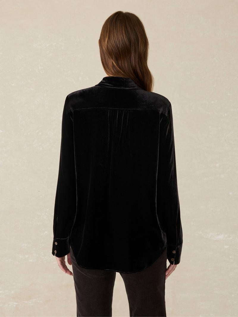 Stretch Silk Velvet Genevieve Shirt - Black Product Image