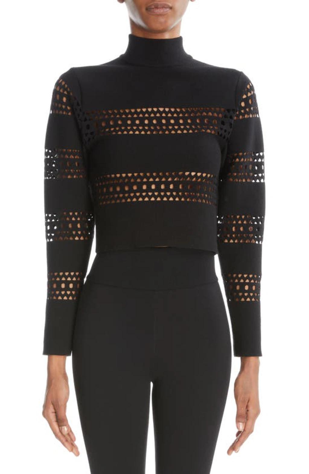 ALAÏA Vienne Laser Cutout Mock-neck Top In Black Product Image