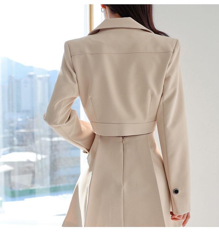 Set: Plain Crop Double-Breasted Blazer + High Waist Pleated Mini A-Line Skirt Product Image