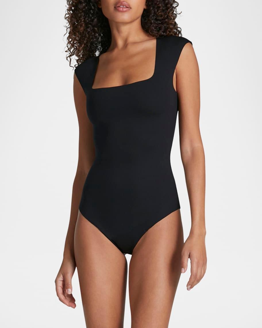 Cap-Sleeve Neoprene Thong Bodysuit Product Image