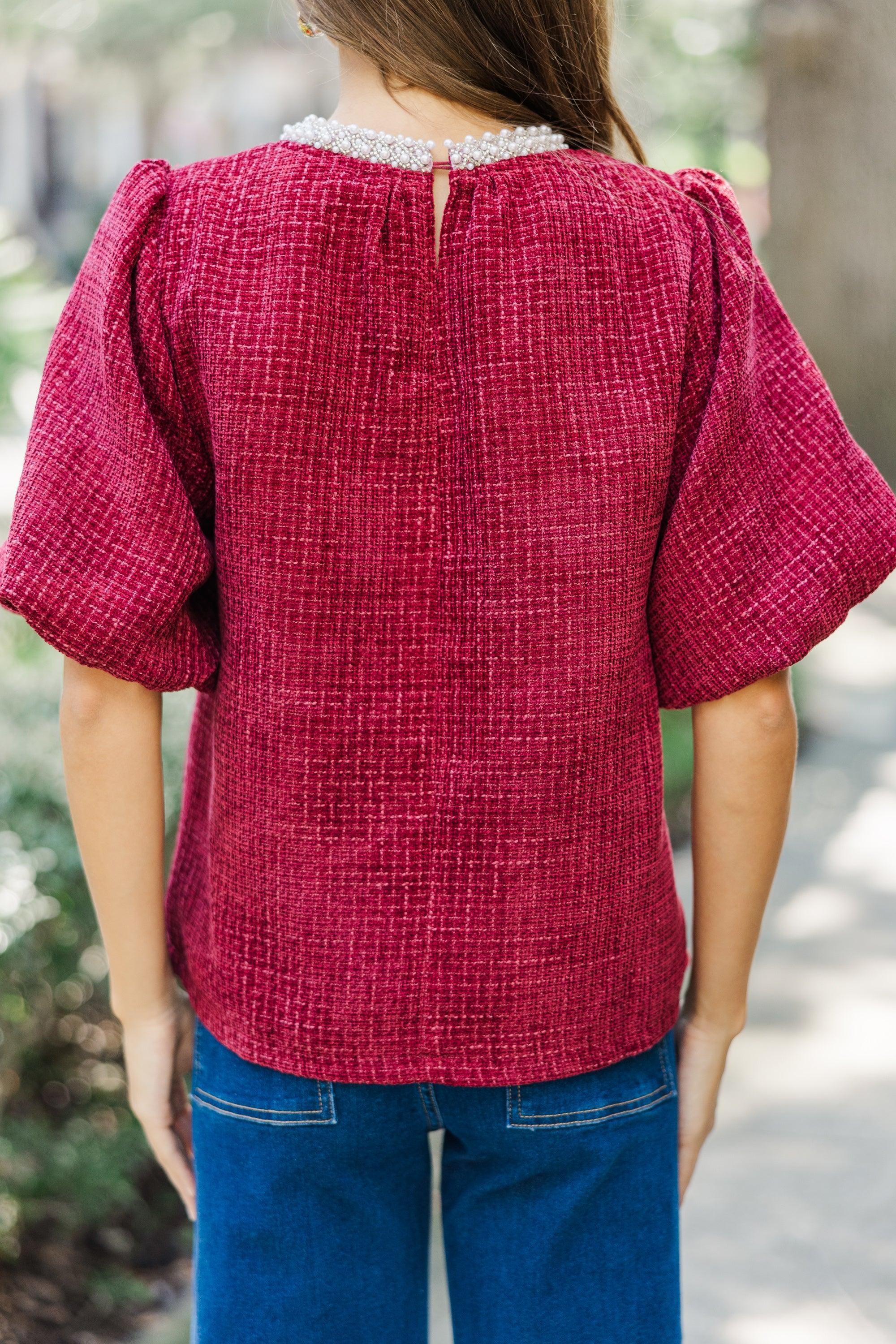 Calling On You Burgundy Red Tweed Blouse Female Product Image