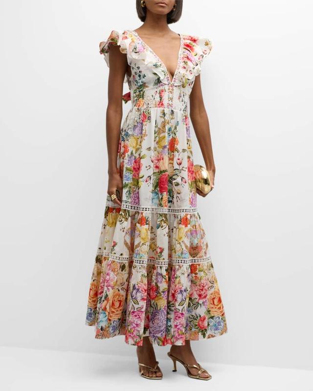 Tiered Cotton Maxi Dress with Neck Frill Product Image