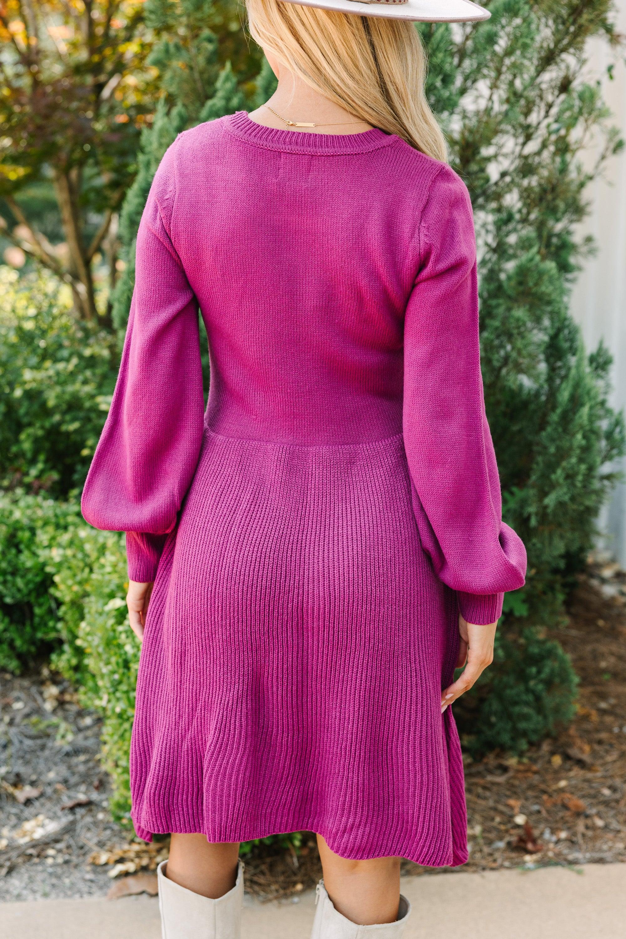 Catch Yourself Plum Purple Bubble Sleeve Sweater Dress Female Product Image