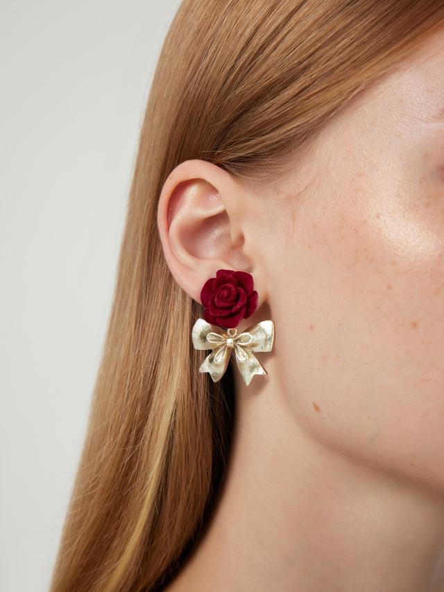 Velvet Bowknot & Rose Earrings Product Image