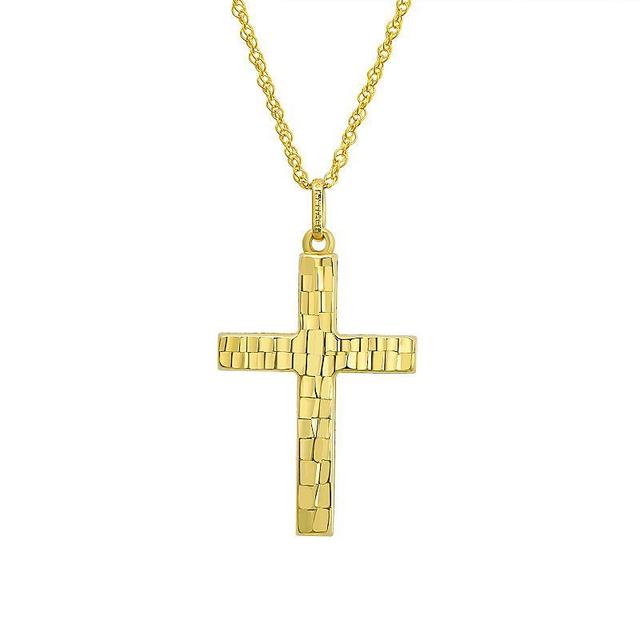 10k Gold Hammered Cross Pendant Necklace, Womens Yellow Product Image