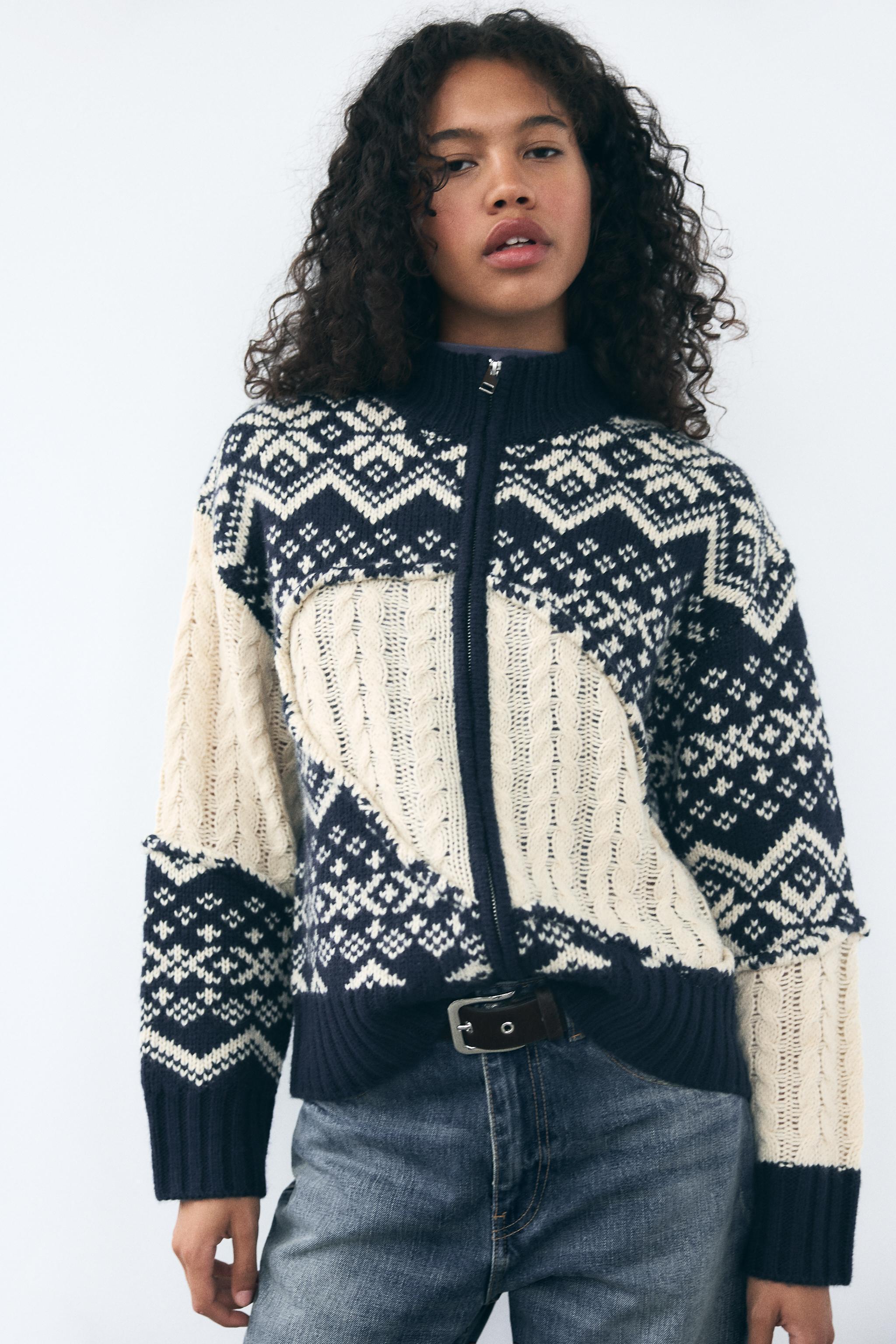 CABLE KNIT JACQUARD KNIT CARDIGAN Product Image