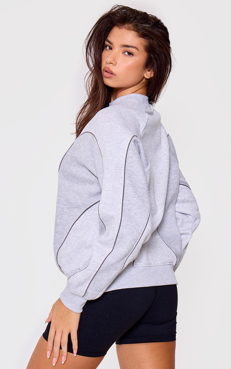 PRETTYLITTLETHING Grey Marl Embroidered Contrast Binding Sweatshirt Product Image