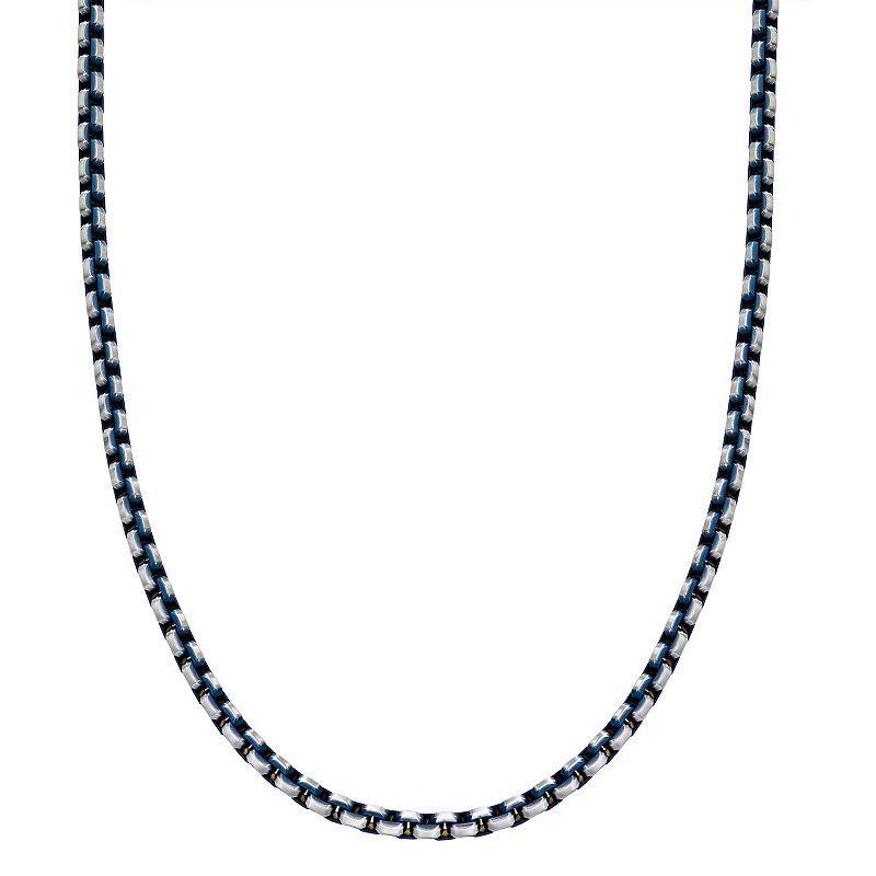 Mens LYNX Stainless Steel Box Chain Necklace Blue Product Image