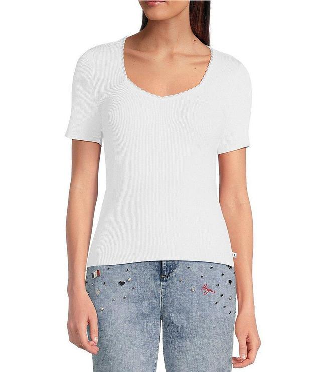 KARL LAGERFELD PARIS Pearl Trim Sweetheart Neck Short Sleeve Top Product Image