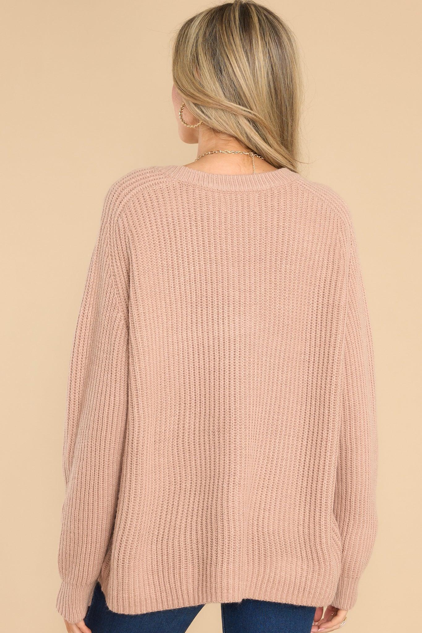 Just Makes Sense Taupe Sweater Pink Product Image