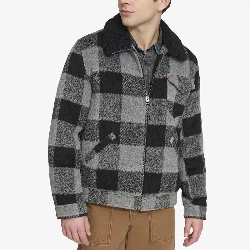 Mens Levis Wool Blended Depot Jacket with Sherpa Collar Black Green Plaid Product Image