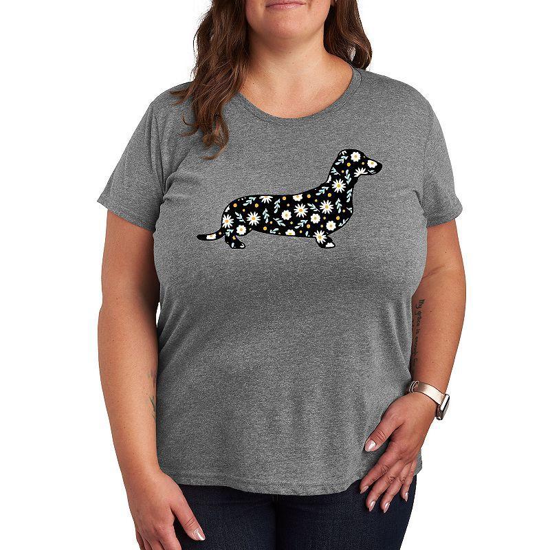 Plus Daisy Fill Dachshund Graphic Tee, Womens Grey Green Product Image