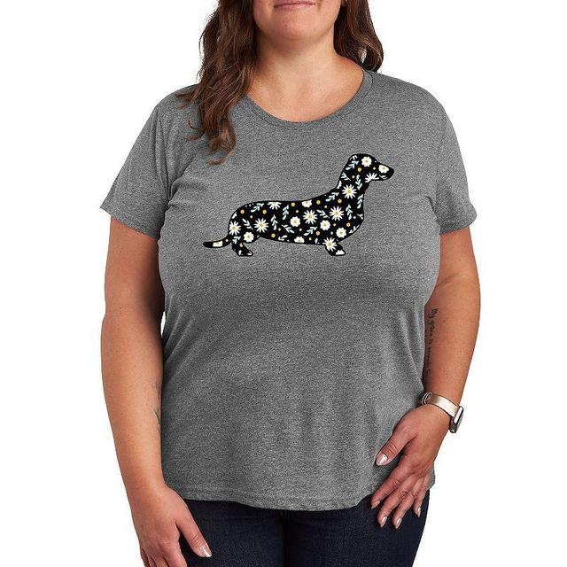 Plus Daisy Fill Dachshund Graphic Tee, Womens Grey Gray Product Image