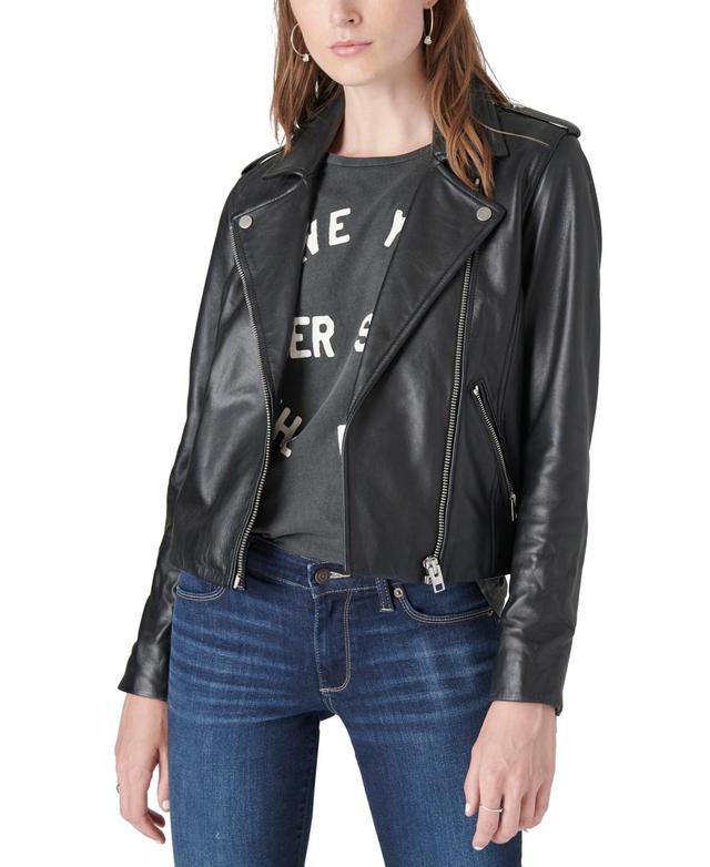 Womens Classic Leather Moto Jacket Product Image