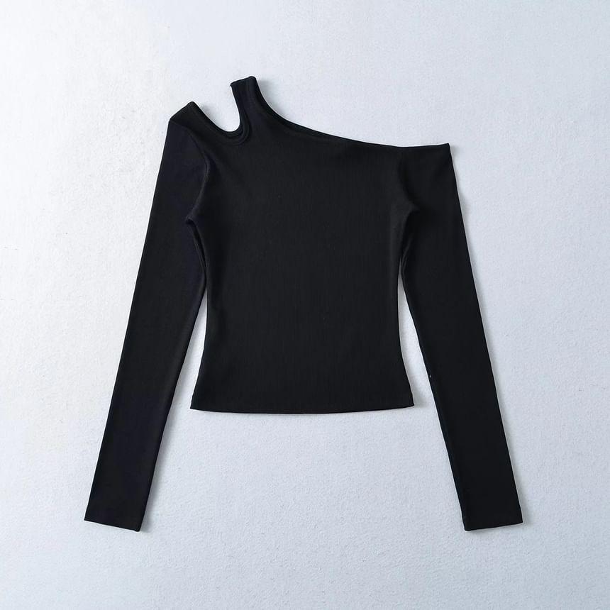 Long-Sleeve Cutout Plain Top Product Image