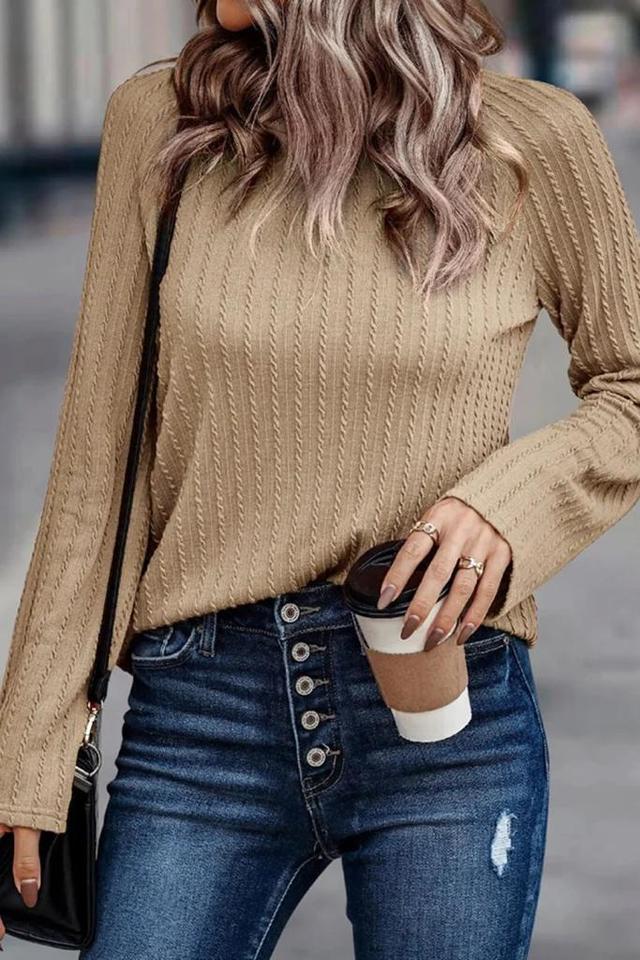 Olivia Mark – Ribbed Round Neck Knit Long Sleeve Top with a Classic Appeal Product Image