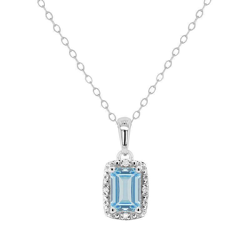 Belk & Co Sterling Silver 6X4Mm Emerald Cut Opal Diamond Accent Halo Pendant Necklace Product Image