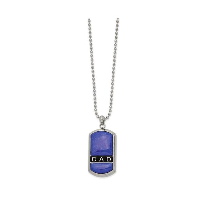 Mens Enameled Stainless Steel Lapis Lazuli DAD Dog Tag Necklace Blue Product Image