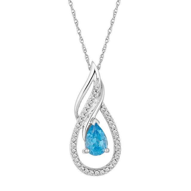 10k White Gold Swiss Blue Topaz & 1/10 Carat T.W. Diamond Pendant Necklace, Womens 10k Whgold Product Image