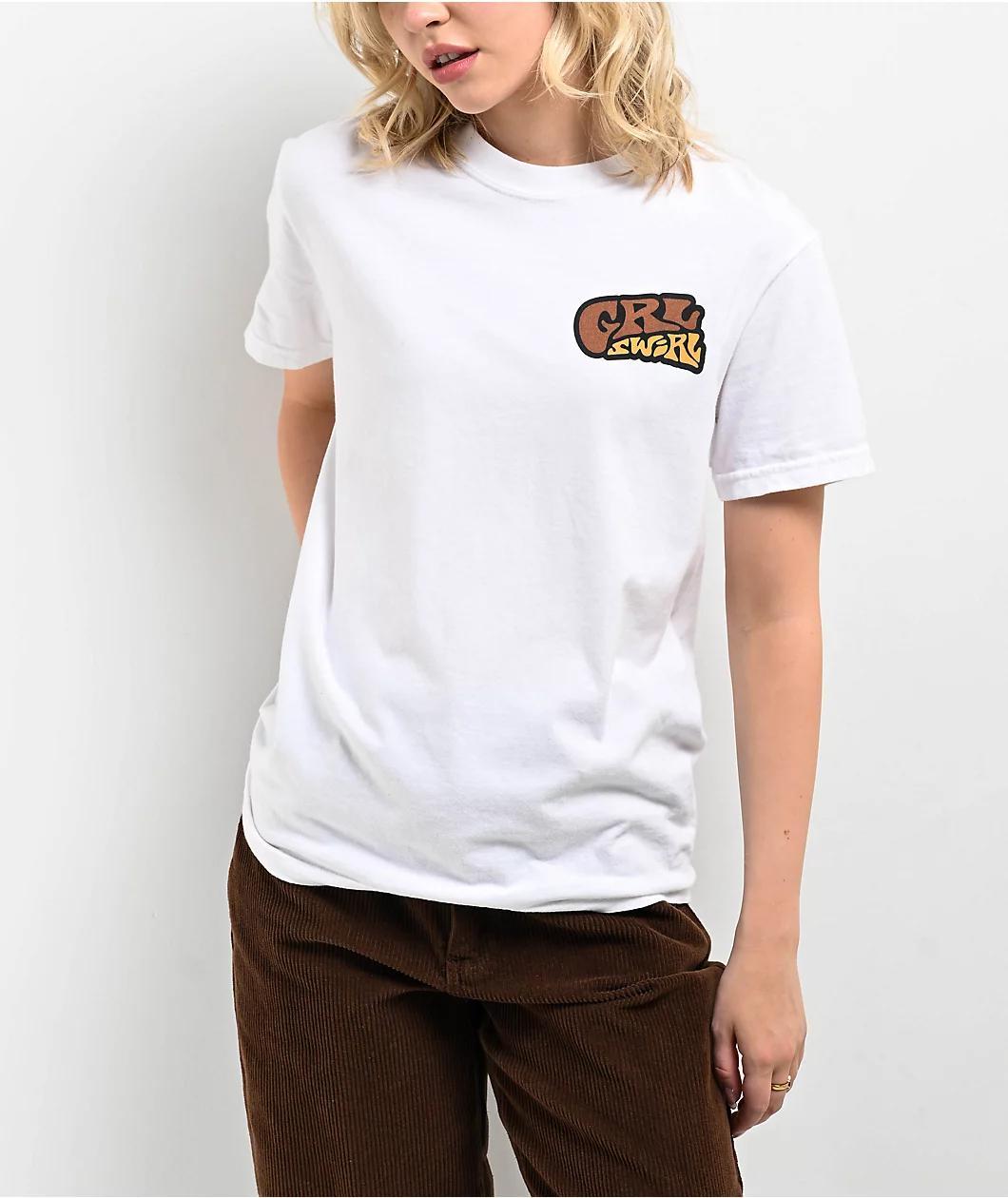 GRLSWIRL Skate Crew White T-Shirt Product Image